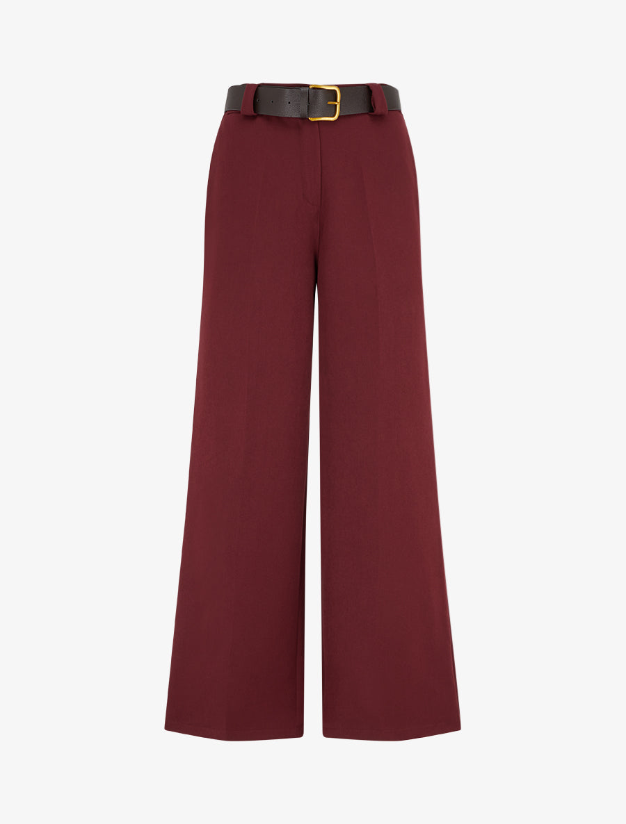 Pantalon ample uni à taille haute élastiquée - Bordeaux - 1