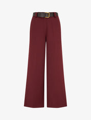 Pantalon ample uni à taille haute élastiquée - Bordeaux - 1