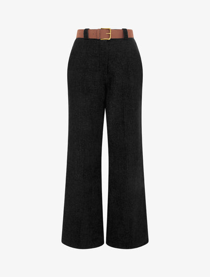 Pantalon élastiqué effet velours - Noir - 1