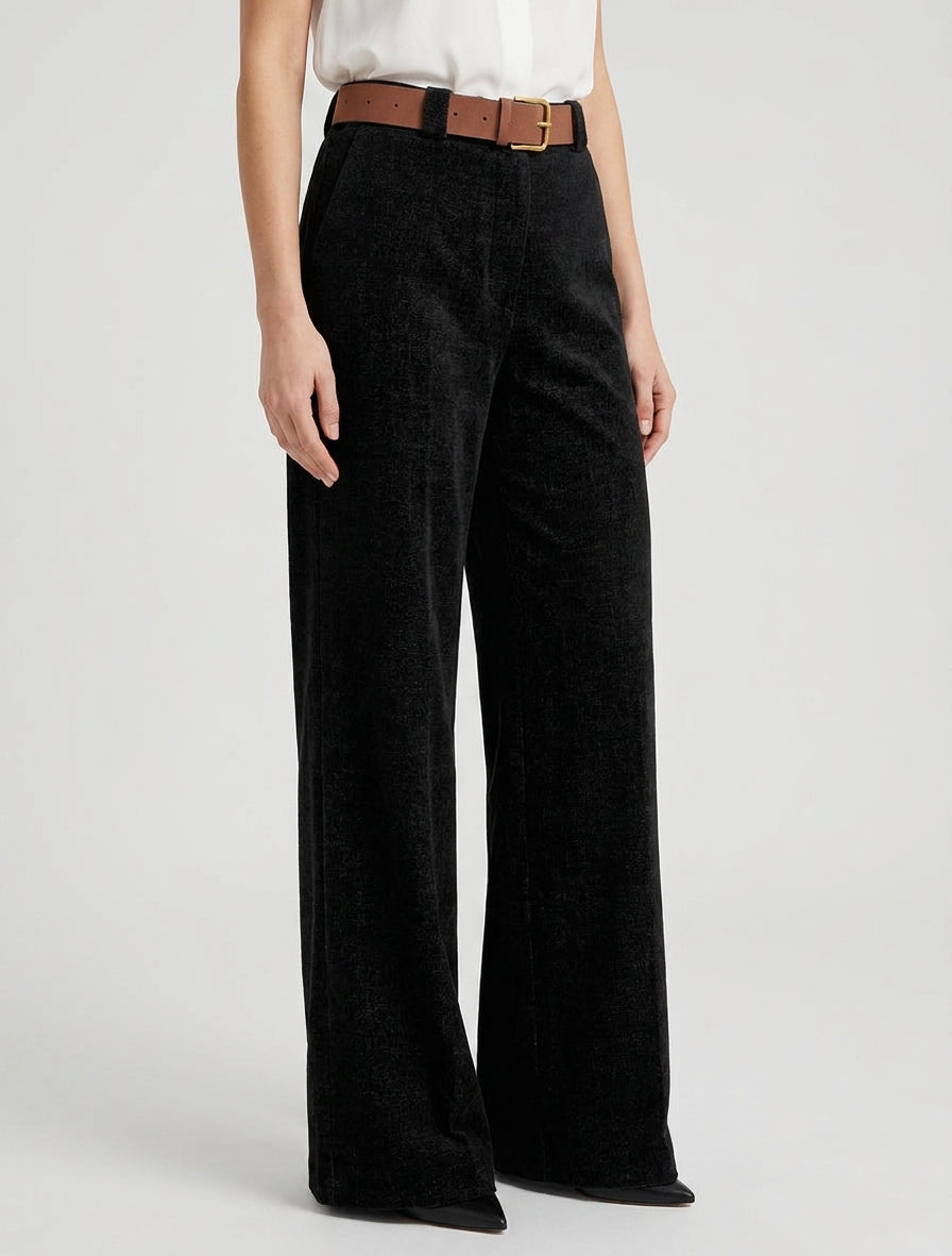 Pantalón elástico efecto terciopelo - Negro