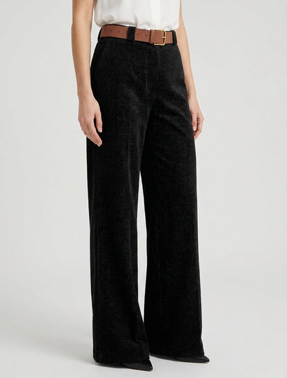 Pantalón elástico efecto terciopelo - Negro