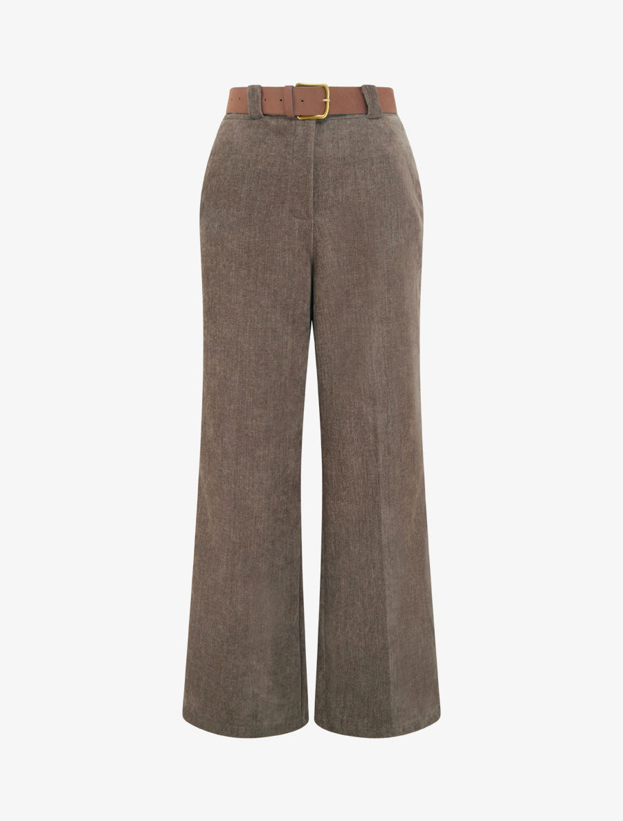 Pantalon élastiqué effet velours - Taupe - 1