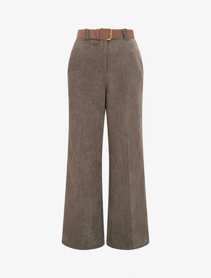 Pantalon élastiqué effet velours - Taupe - 1