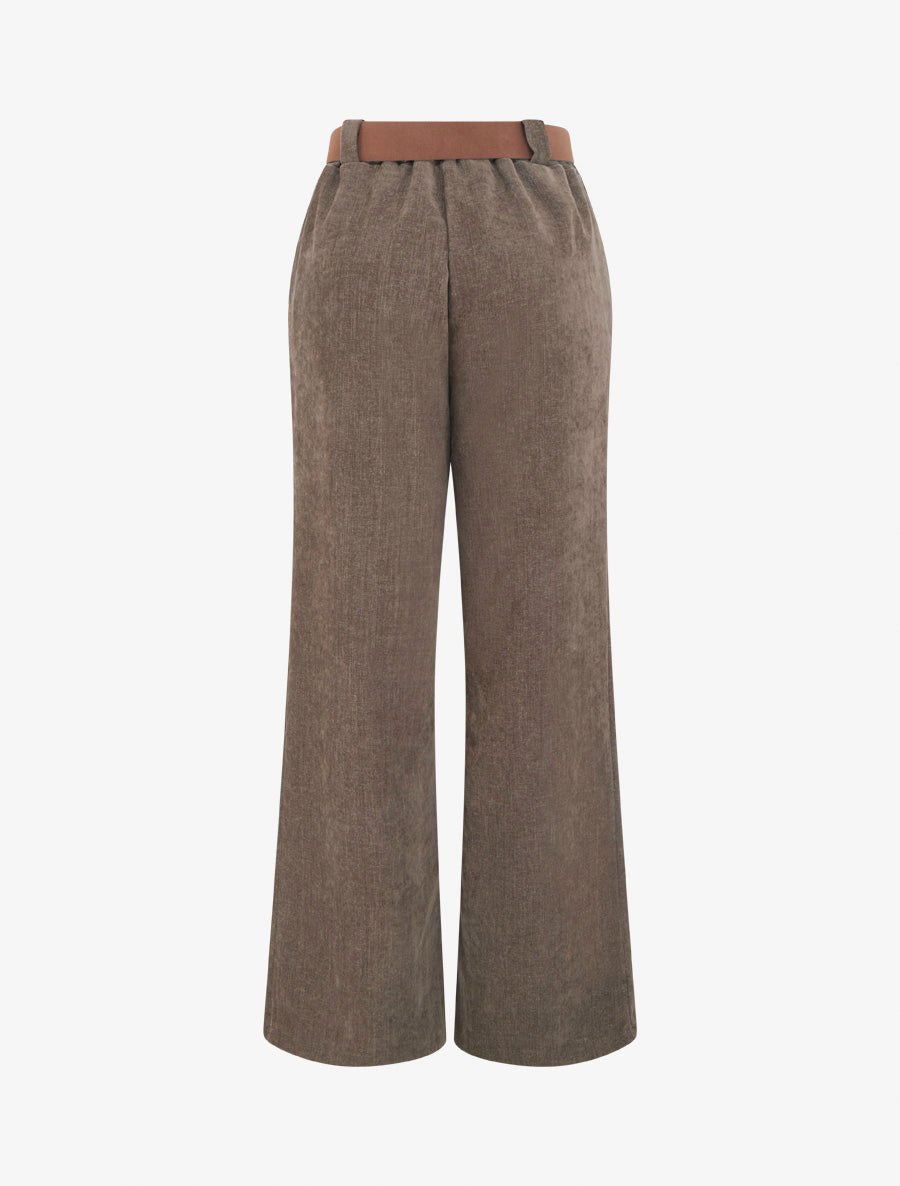 Pantalon élastiqué effet velours - Taupe - 2