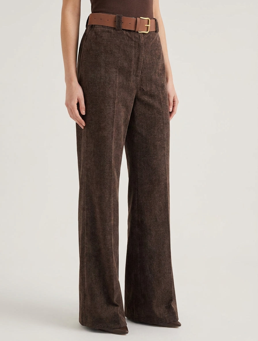 Pantalón elástico efecto terciopelo - Marrón