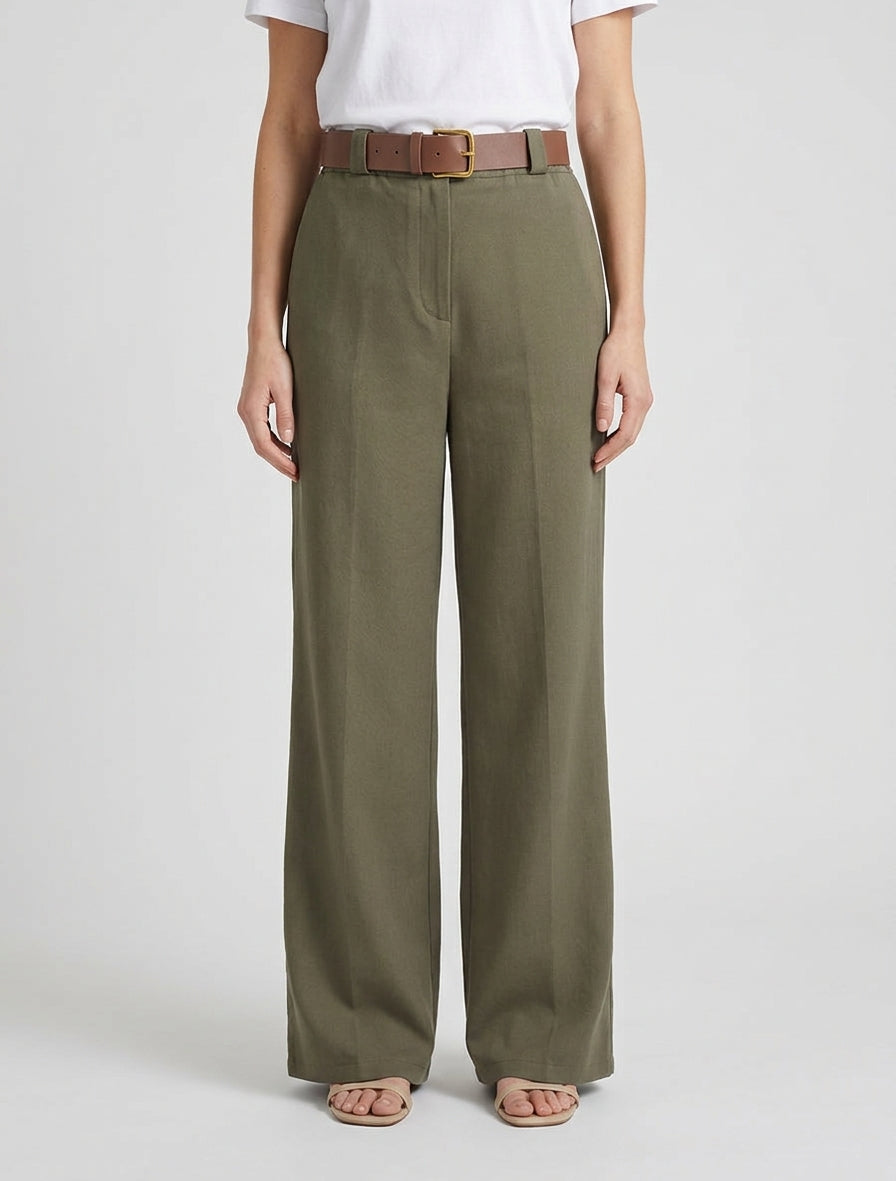 Pantalón elástico de corte amplio - Caqui