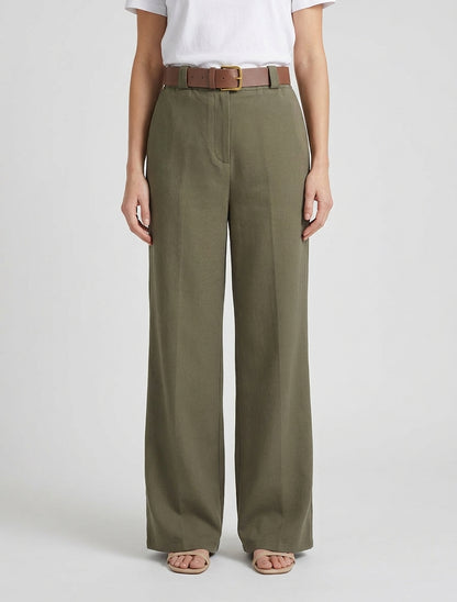 Pantalón elástico de corte amplio - Caqui