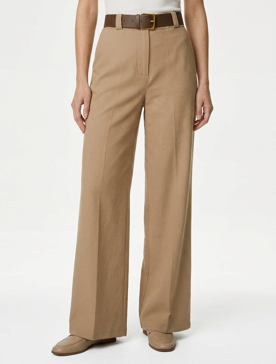 Pantalón elástico de corte amplio - Camello