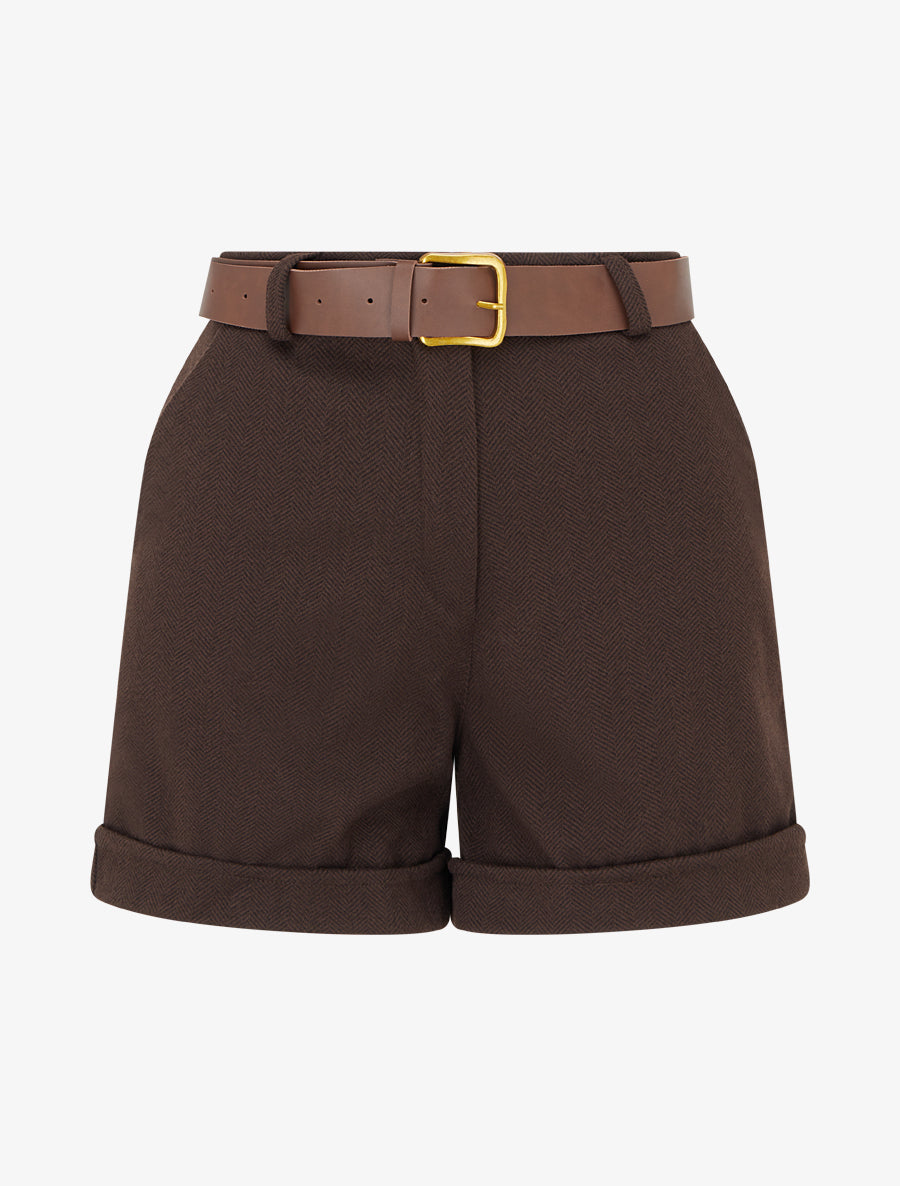 Short en feutrine à ceinture - Marron - 1