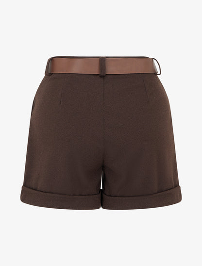 Short en feutrine à ceinture - Marron - 2