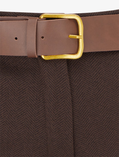 Short en feutrine à ceinture - Marron - 3