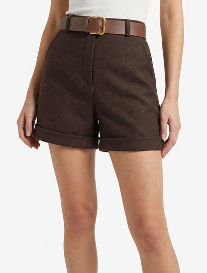 Pantalones cortos de fieltro con cinturón - Marrón