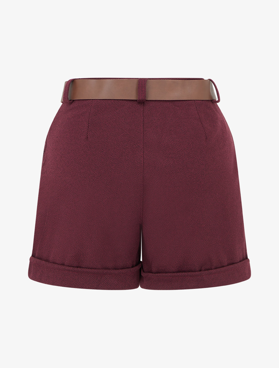 Short en feutrine à ceinture - Lie de vin - 2