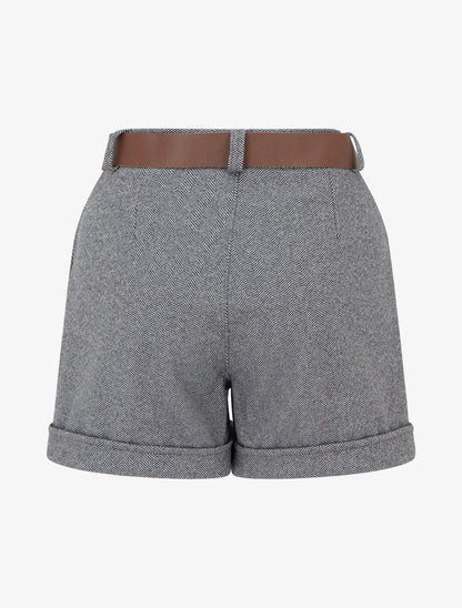 Short en feutrine à ceinture - Gris - 2