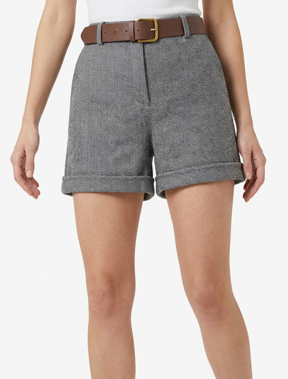 Pantalones cortos de fieltro con cinturón - Gris