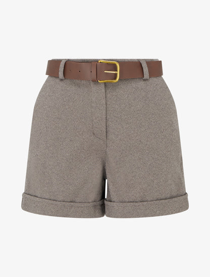 Short en feutrine à ceinture - Taupe - 1