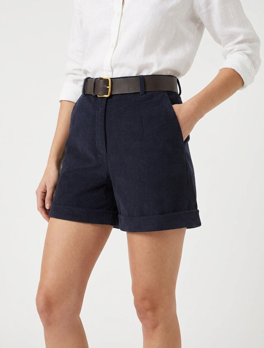 Pantalones cortos de pana de cintura alta. - Marine