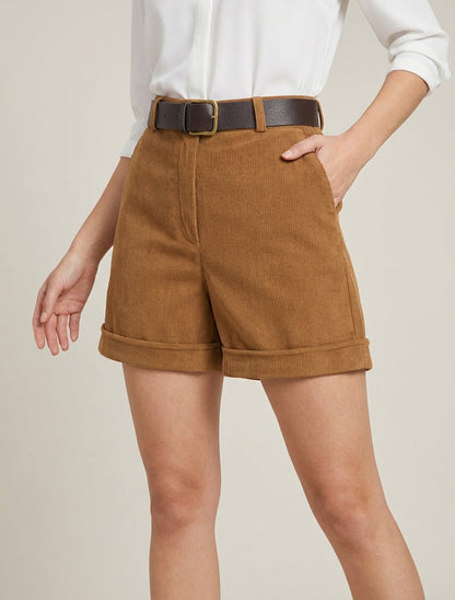 Pantalones cortos de pana de cintura alta. - Camello