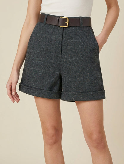 Short de cuadros de talle alto - Gris oscuro
