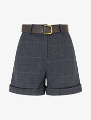 Short droit à carreaux taille haute - Bleu gris - 1