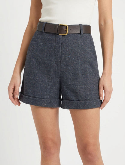 Short de cuadros de talle alto - Azul grisáceo