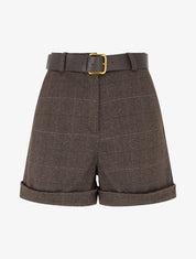 Short droit à carreaux taille haute - Marron - 1