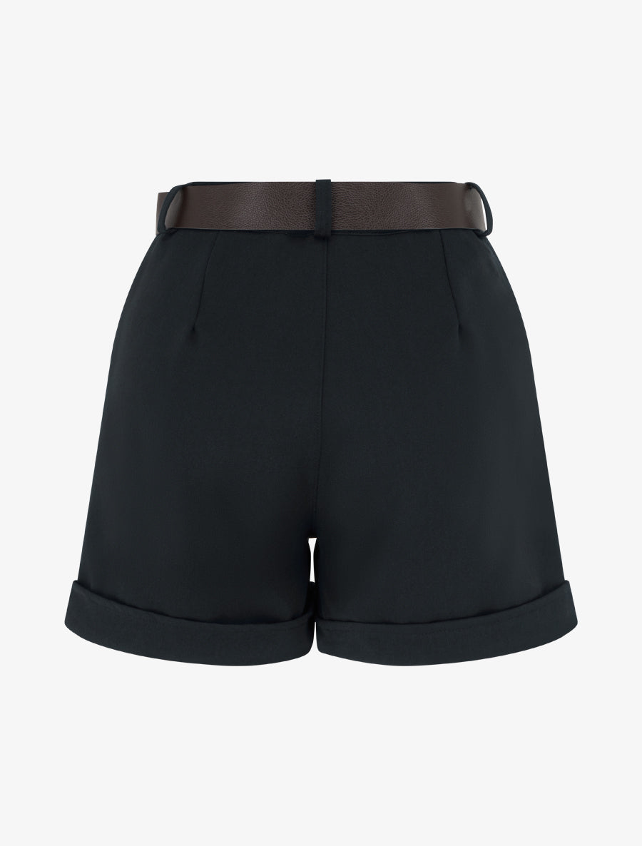 Short à revers ceinturé - Noir - 2
