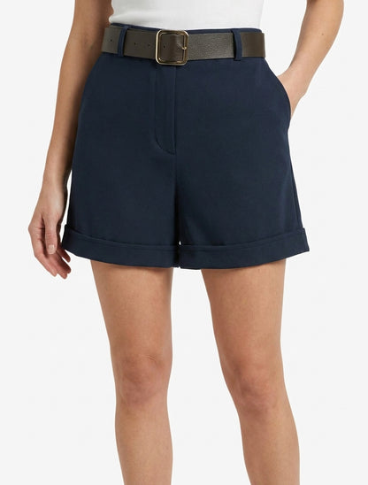 Pantalones cortos con vuelta y cinturón - Marine