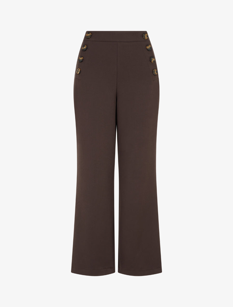 Pantalon uni à fermeture sur les côtés - Marron - 1