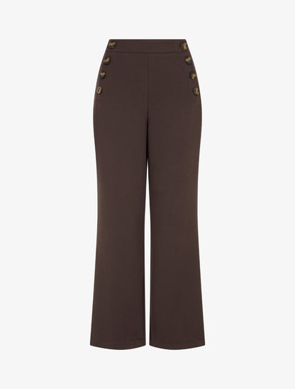 Pantalon uni à fermeture sur les côtés - Marron - 1