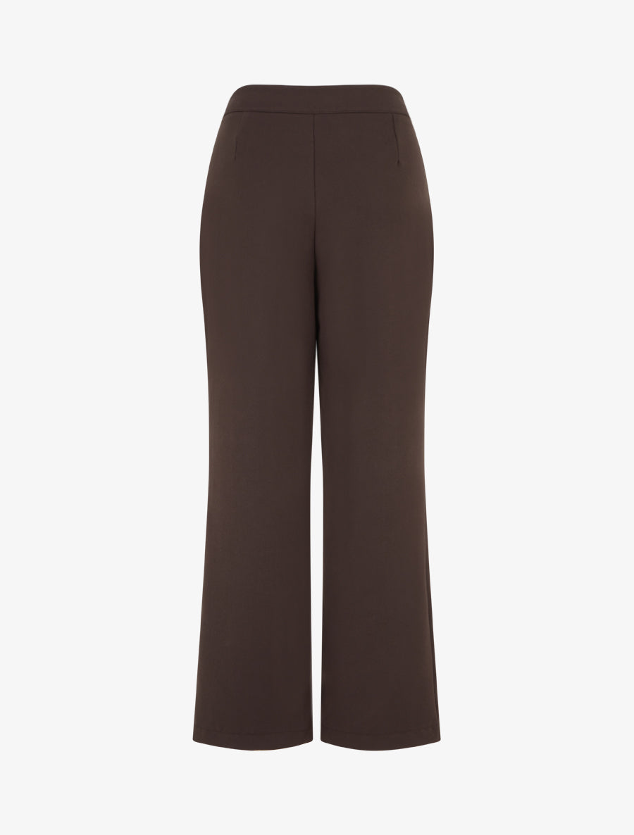 Pantalon uni à fermeture sur les côtés - Marron - 2