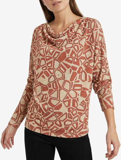 Top irisado con cuello drapeado y estampado gráfico - Óxido