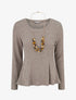 Pull côtelé coupe évasée à col rond - Taupe - 1