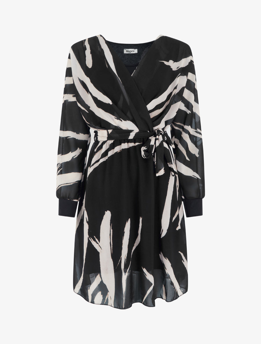 Robe évasée à imprimé abstrait - Noir - 1