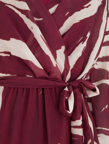 Robe évasée à imprimé abstrait - Lie de vin - 3