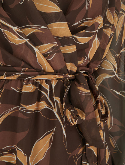 Robe droite à imprimé feuillages - Marron - 3