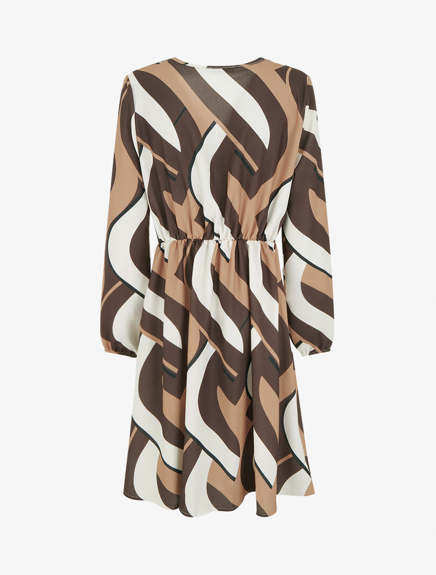Robe manches longues imprimé graphique - Marron - 2