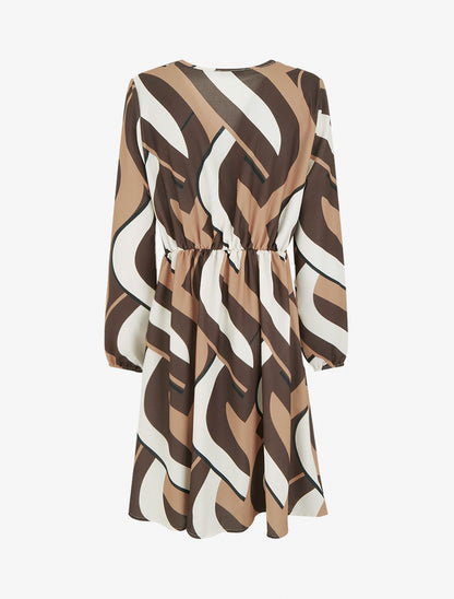 Robe manches longues imprimé graphique - Marron - 2