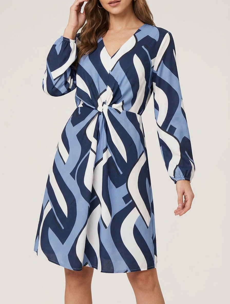 Vestido de manga larga con estampado gráfico - Marine