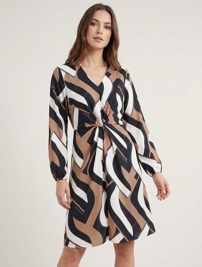 Vestido de manga larga con estampado gráfico - Negro