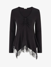 Pull fin bords asymétriques en dentelle - Noir - 1