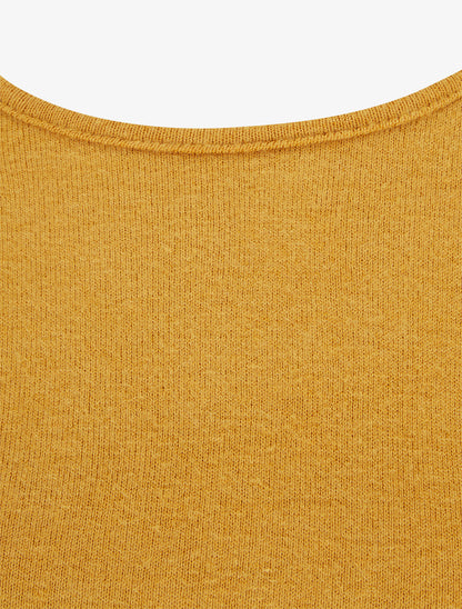 Robe droite en maille et suédine à manches longues et zip - Moutarde - 3