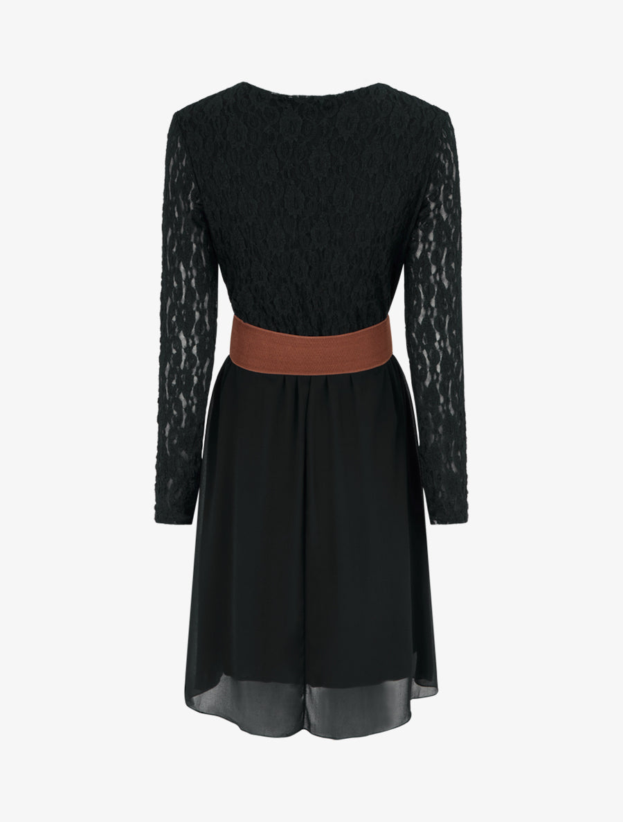 Robe évasée à buste en dentelle - Noir - 2