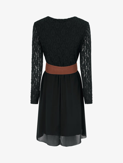 Robe évasée à buste en dentelle - Noir - 2