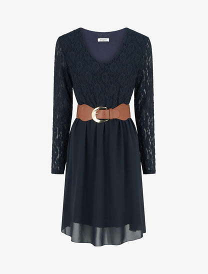Robe évasée à buste en dentelle - Marine - 1