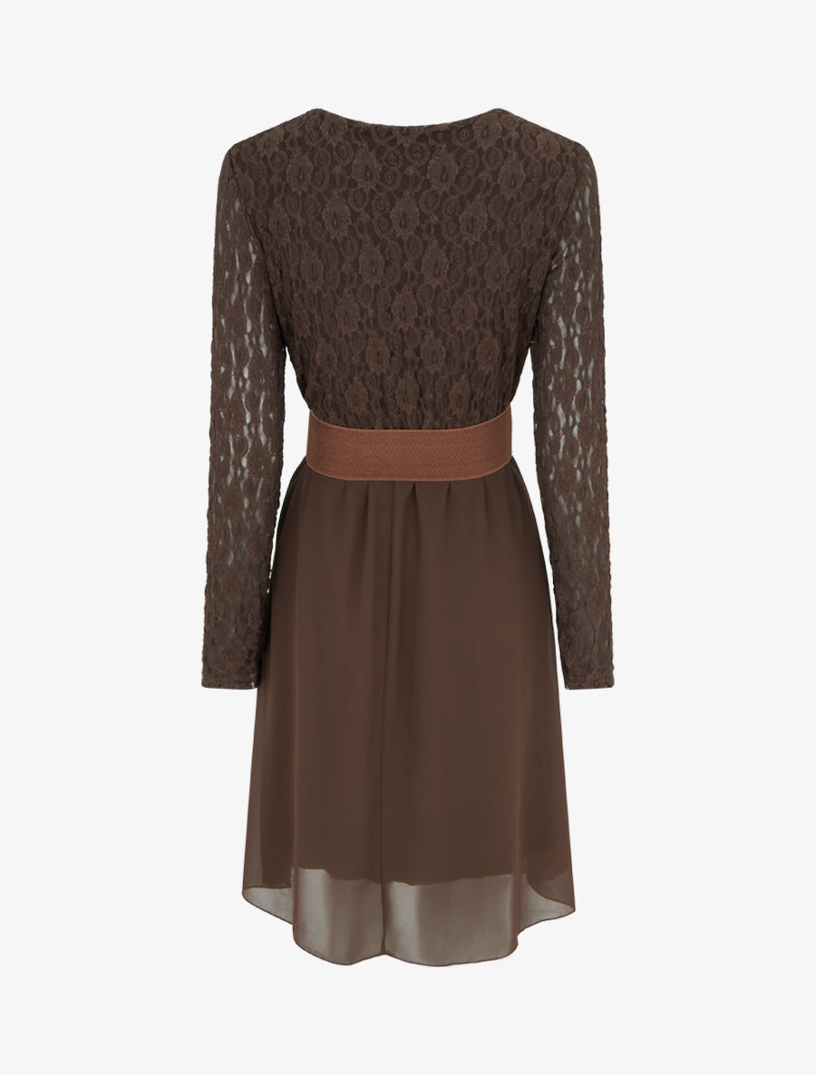 Robe évasée à buste en dentelle - Marron - 2