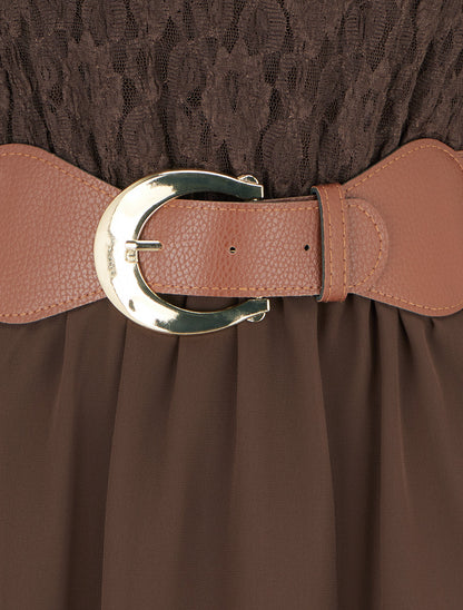 Robe évasée à buste en dentelle - Marron - 3
