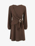 Robe évasée manches longues à pan drapé et bijou - Marron - 1
