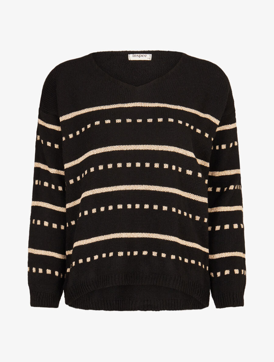 Pull imprimé lignes et points - Noir - 4