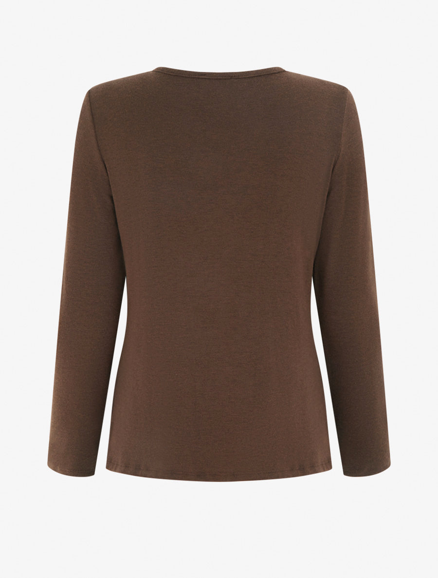 Pull fin style gilet à manches longues et anneau - Marron/marine - 2
